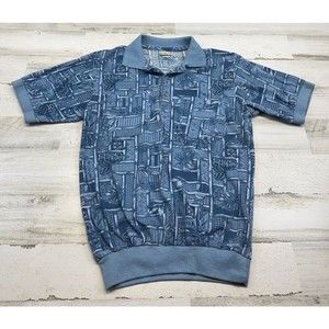 Vintage Haband Mens Pullover Polo Short Sleeve 2 Pocket Shirt Small Blue